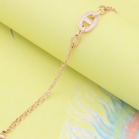 "Sparkling Oval Charm Rose Gold Bracelet with Adjustable Chain, XPBL0829 - Picture 6 of 13